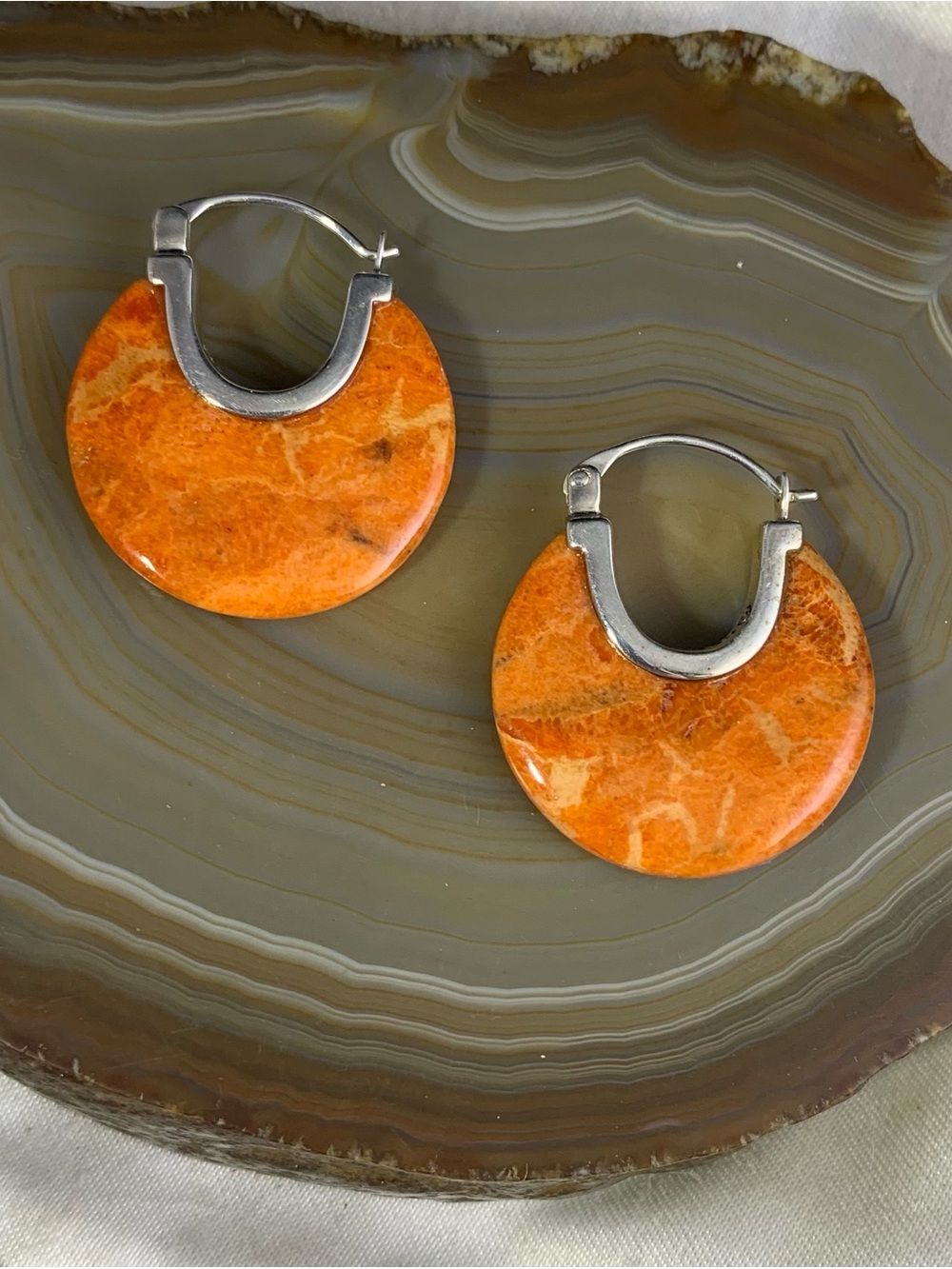 Studio Barse Orange Spiny Oyster Hoop Earrings with Sterling Silver Accents